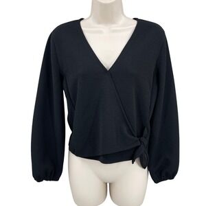 Texture & Thread Madewell Blouse Woman XS Black Wrap Gothic Cropped Textured Tie